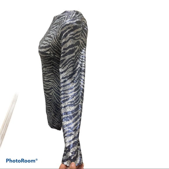 URBAN OUTFITTERS Zebra Sequin Mini Dress Navy Blue S/P - Picture 9 of 17